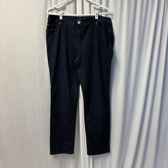Chicos Platinum Jeans Womens Size 2 L 12 Dark Wash Straight Leg Mid-Rise Stretch - Picture 1 of 7